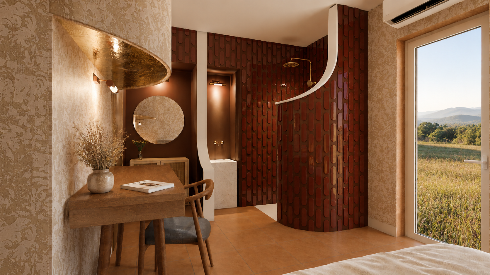 Rendering della camera matrimoniale di progetto
